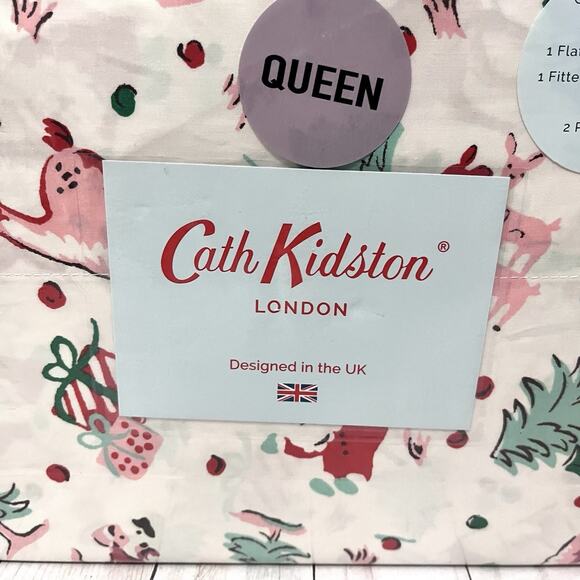 CATH KIDSTON London QUEEN Sheet Set 100% Cotton Ditsy Deer Christmas Holiday New - Picture 2 of 9